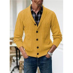 Men's Casual Cardigan Sweater with Pockets Yellow